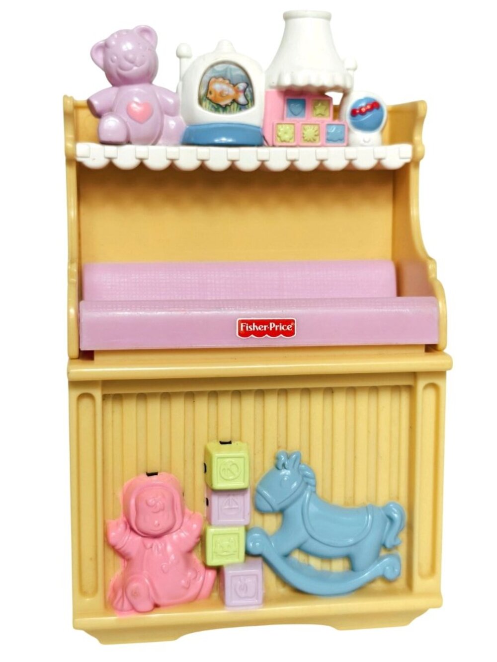 Fisher-Price Loving Family Nursery Changing Table Dollhouse Toy Vtg Pink Yellow